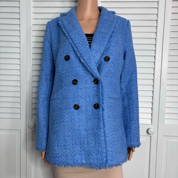 New ANN TAYLOR Lapis Bluebird Fringe Tweed Blazer Size 6 - Picture 2 of 9